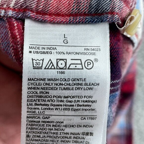 Gap + Pendleton Womens Long Sleeve Plaid Button-Up Shirt Red & Blue Rayon L 1420 - Picture 3 of 8